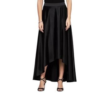 Alex Evenings Petite Tulip Hem High Low Long Skirt Satin Black Event Cocktail LP